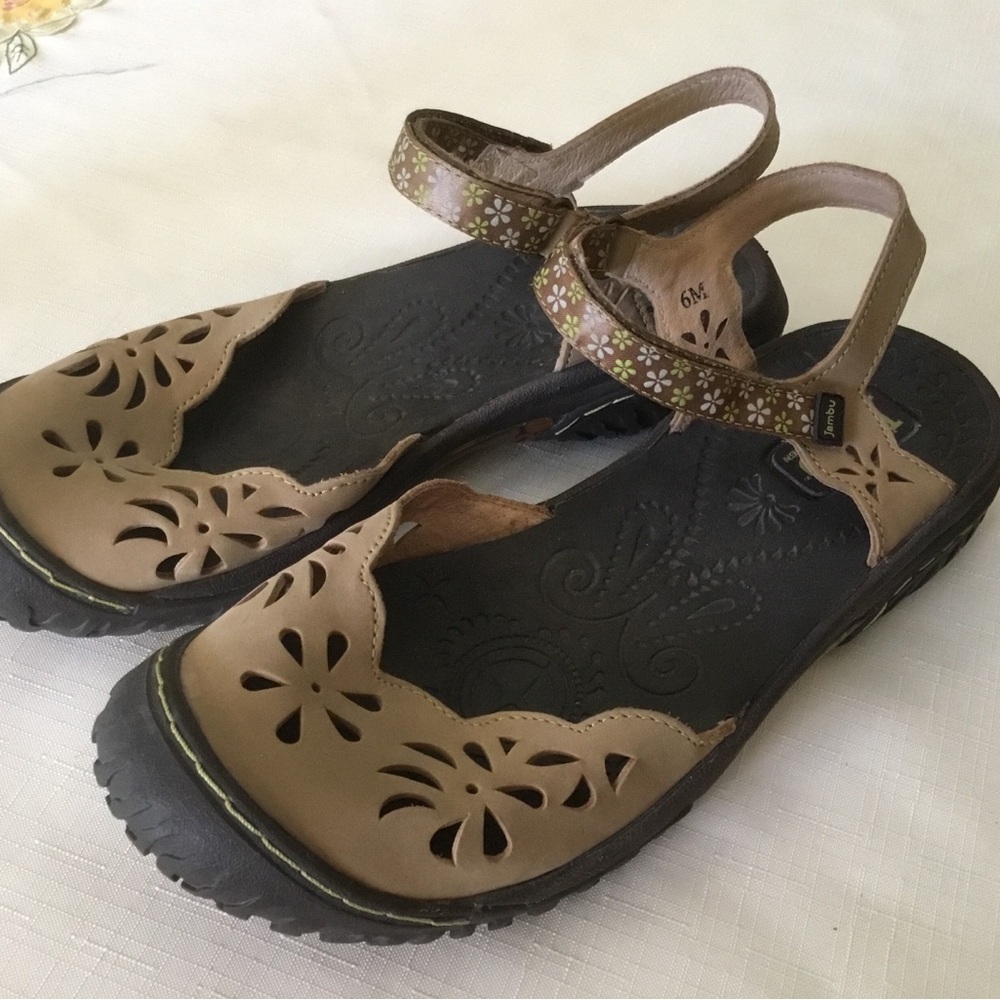Jambu Tan Floral Cutout Mary Jane Clogs - Picture 2 of 2